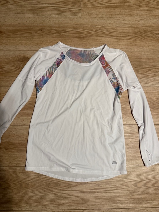 Reel Legends Tops - Reel Legends White Long-Sleeve Performance Top with Multicolor Palm Trim